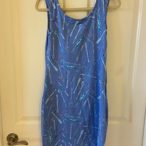 Persifor White and Blue Nautical Fish Print Bodycon Fitting Dress Size Small - Picture 4 of 6
